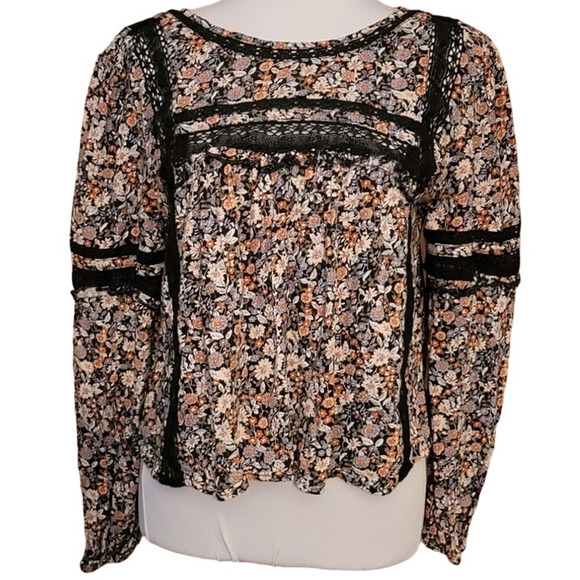 American Eagle Floral Top Cottage Core Boho‎ Fairy Grunge Open Back Lace Size S - Picture 1 of 7